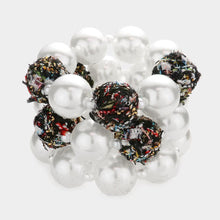 Load image into Gallery viewer, Black 3PCS  Tweed Fabric Ball Pearl Stretch Bracelets
