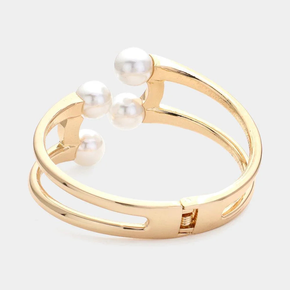 Cream Pearl Tip Hinged Cuff Bracelet - Jewelry Store by Erik Rayo