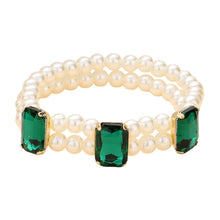 Load image into Gallery viewer, Rectangle Stone Accented Pearl Stretch Bracelet
