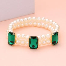 Load image into Gallery viewer, Rectangle Stone Accented Pearl Stretch Bracelet
