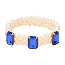 Load image into Gallery viewer, Rectangle Stone Accented Pearl Stretch Bracelet
