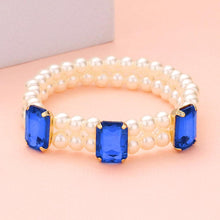 Load image into Gallery viewer, Rectangle Stone Accented Pearl Stretch Bracelet
