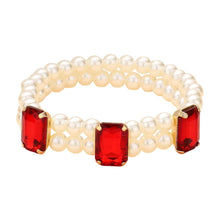 Load image into Gallery viewer, Rectangle Stone Accented Pearl Stretch Bracelet
