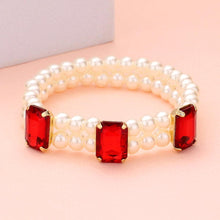 Load image into Gallery viewer, Rectangle Stone Accented Pearl Stretch Bracelet
