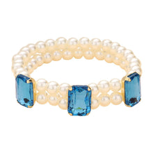 Load image into Gallery viewer, Turquoise Rectangle Stone Accented Pearl Stretch Bracelet
