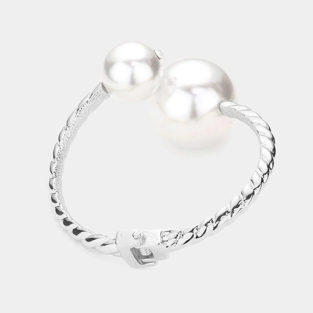 White Pearl Hinged Bracelet - Jewelry Store by Erik Rayo
