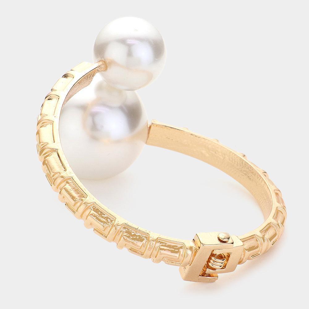 Cream Pearl Ball Tip Hinged Bangle Bracelet - Jewelry Store by Erik Rayo