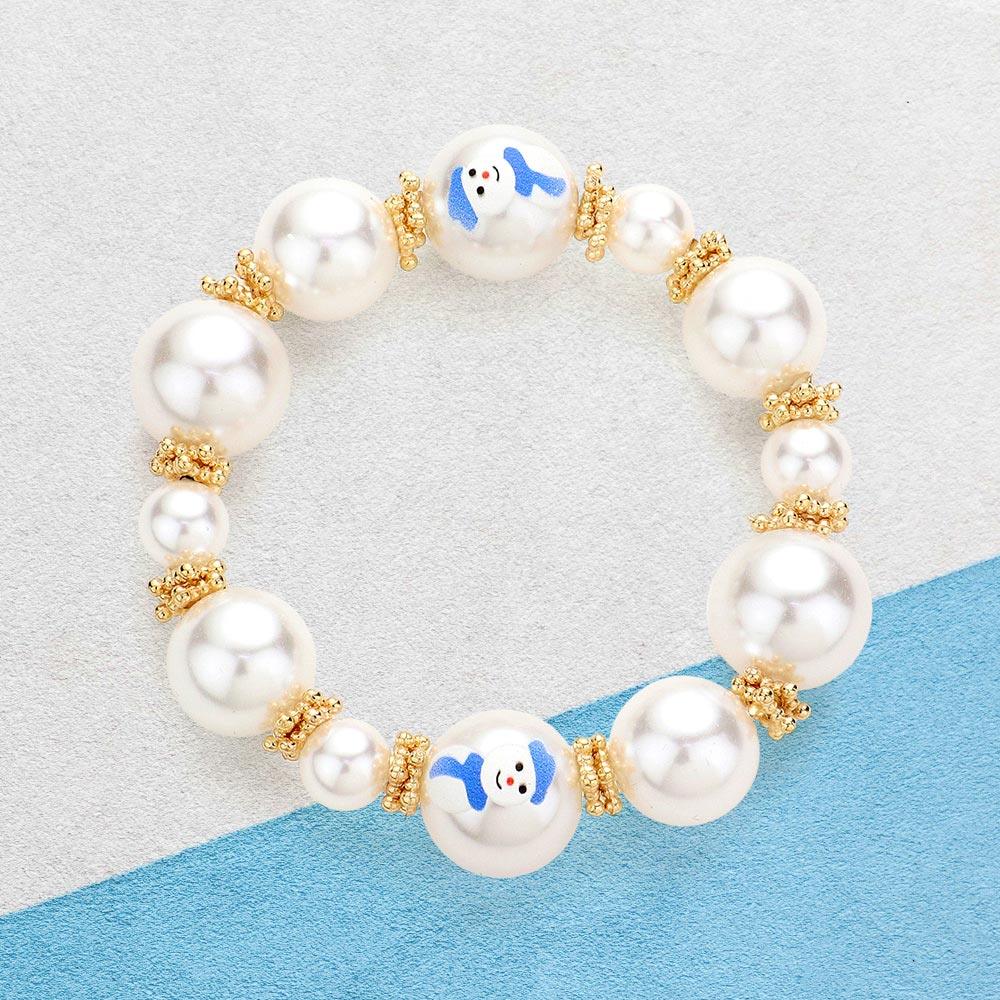 Cream Snowman Pointed Pearl Stretch Bracelet