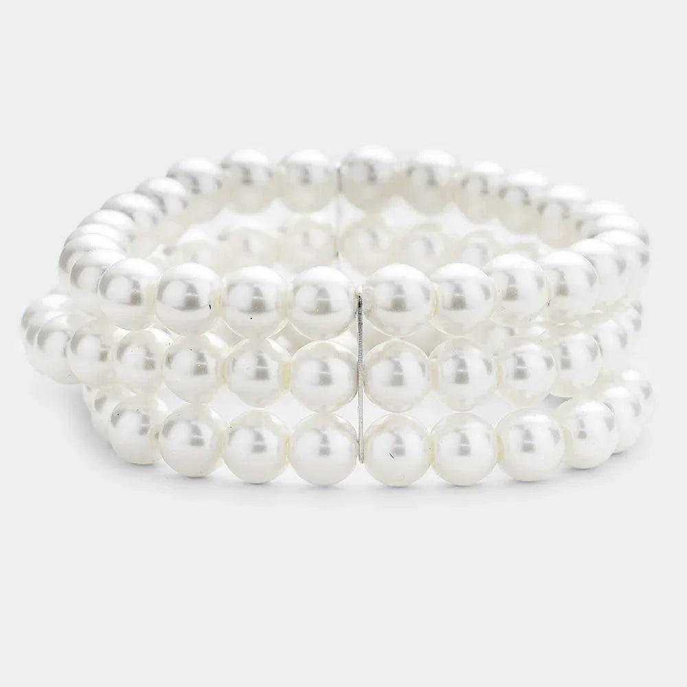 White Multi Layered Pearl Stretch Bracelet - Jewelry Store by Erik Rayo