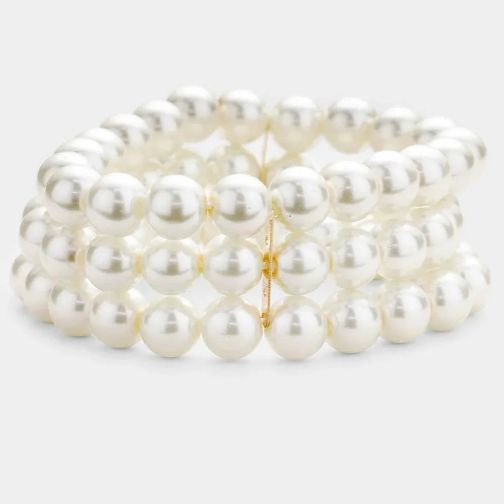 Cream Multi Layered Pearl Stretch Bracelet - Jewelry Store by Erik Rayo