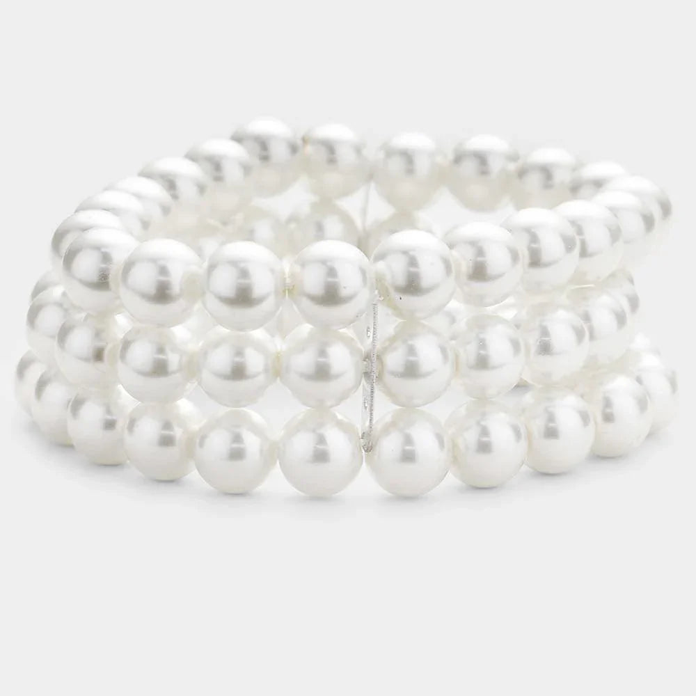 White Multi Layered Pearl Stretch Bracelet - Jewelry Store by Erik Rayo