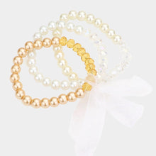 Load image into Gallery viewer, Cream 3PCS - Glass Bead Accented Pearl Stretch Bracelet
