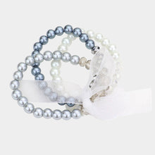 Load image into Gallery viewer, Gray 3PCS  Glass Bead Accented Pearl Stretch Bracelet
