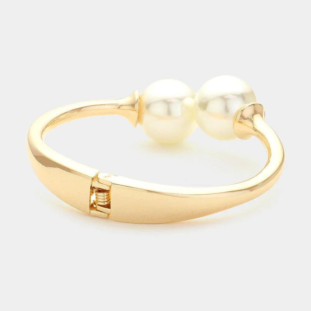 Cream Pearl Tip Metal Hinged Bracelet - Jewelry Store by Erik Rayo