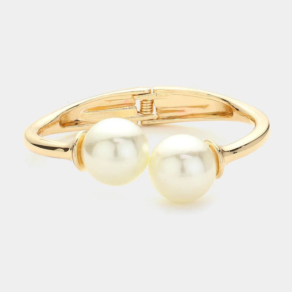 Cream Pearl Tip Metal Hinged Bracelet - Jewelry Store by Erik Rayo