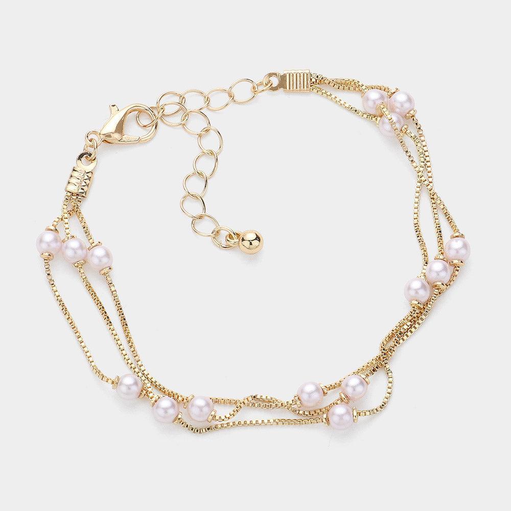 Gold Triple Peal Layered Station Bracelet - Jewelry Store by Erik Rayo