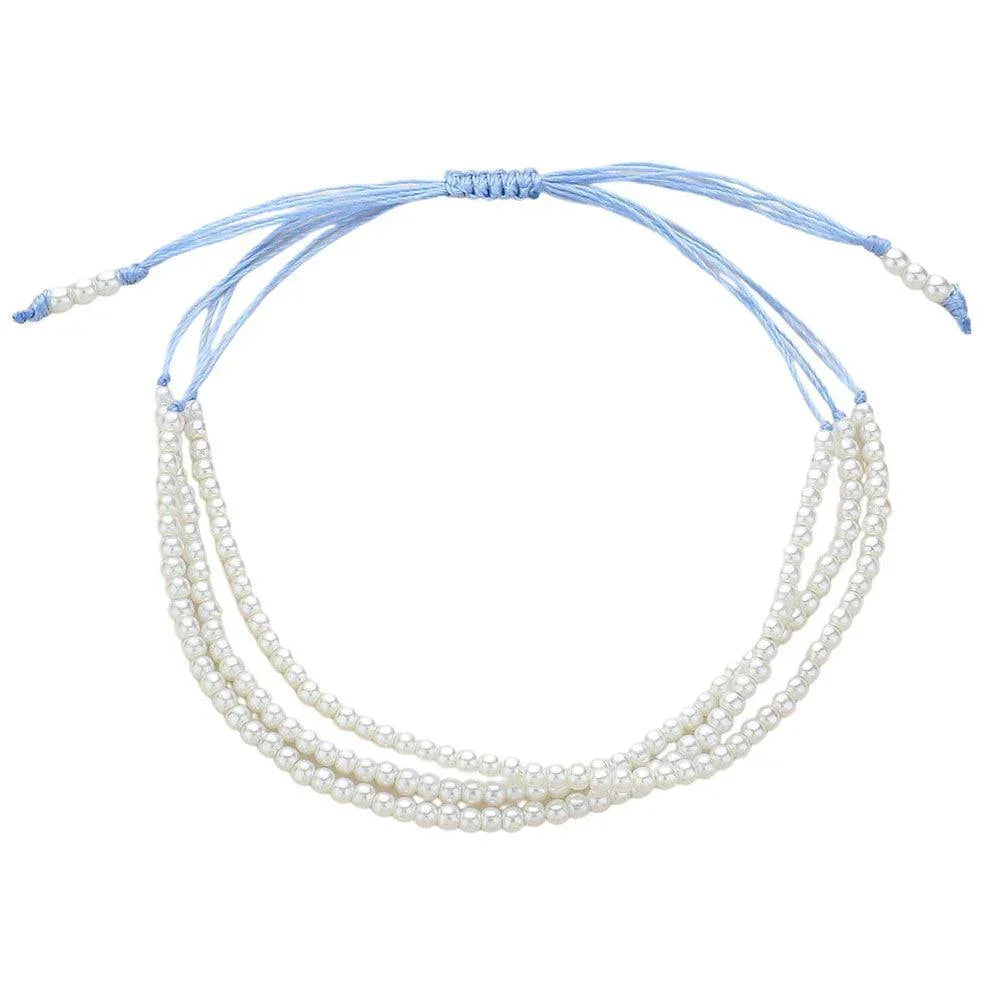 Cream Seed Pearl Beaded Triple Layered Cinch Pull Tie Bracelet - Jewelry Store by Erik Rayo