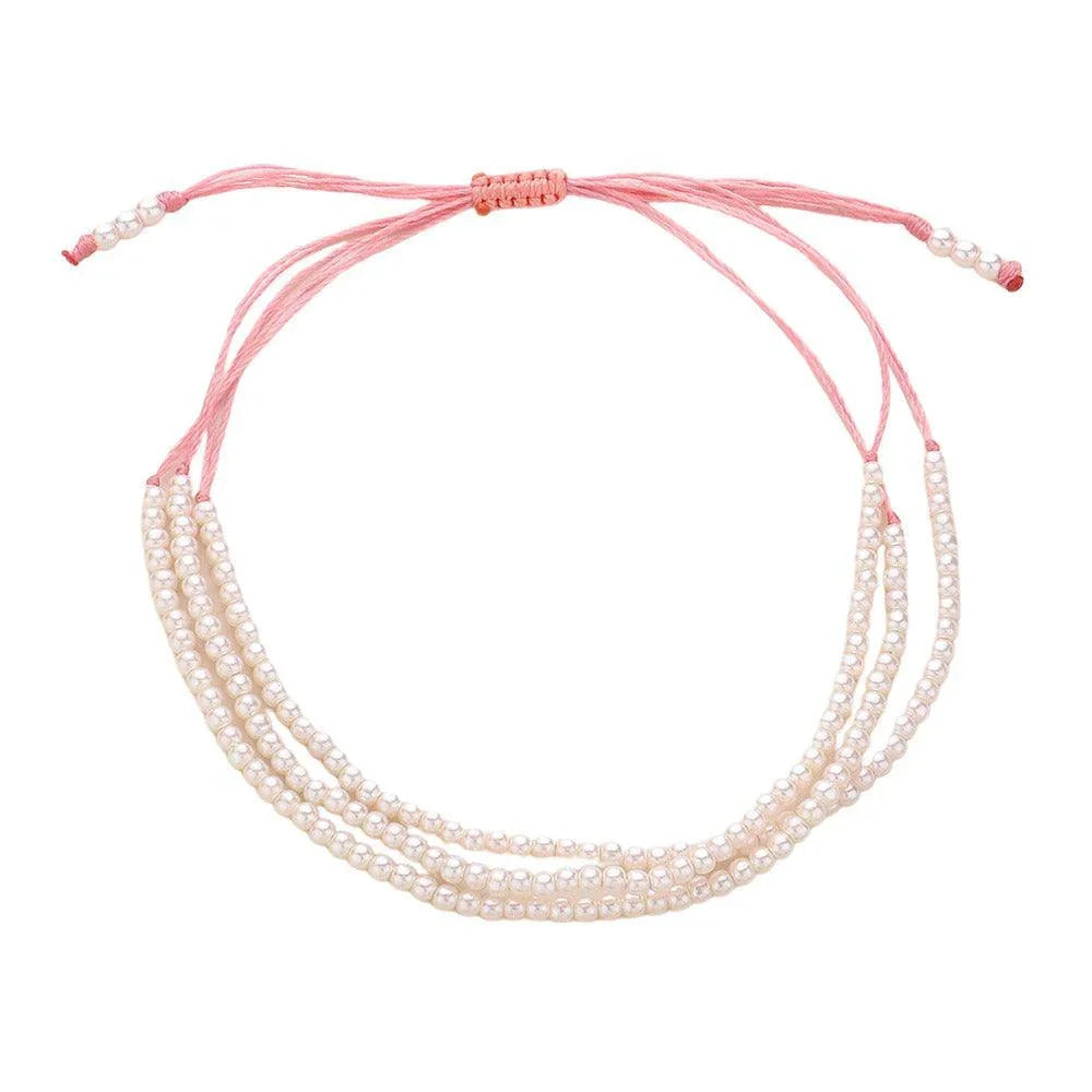 Pink Seed Pearl Beaded Triple Layered Cinch Pull Tie Bracelet - Jewelry Store by Erik Rayo