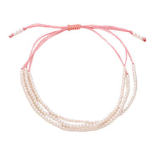 Load image into Gallery viewer, Pink Seed Pearl Beaded Triple Layered Cinch Pull Tie Bracelet
