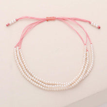 Load image into Gallery viewer, Pink Seed Pearl Beaded Triple Layered Cinch Pull Tie Bracelet
