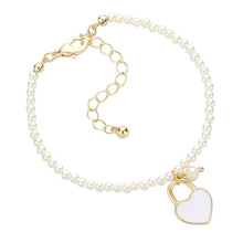 Load image into Gallery viewer, White Enamel Heart Charm Pendant Pearl Bracelet
