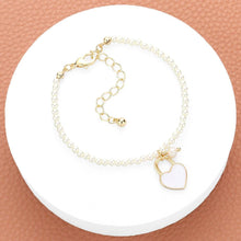 Load image into Gallery viewer, White Enamel Heart Charm Pendant Pearl Bracelet
