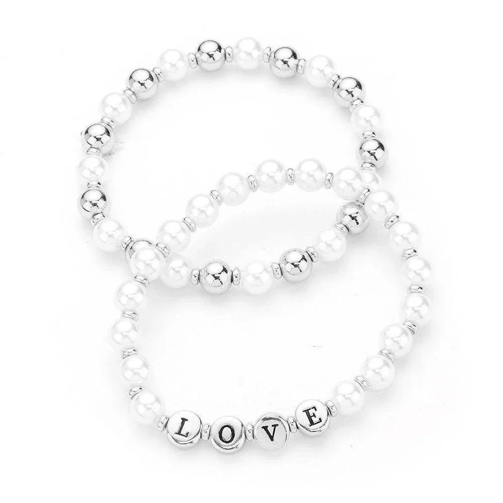 2PCS LOVE Pearl Metal Ball Stretch Message Bracelets - Jewelry Store by Erik Rayo