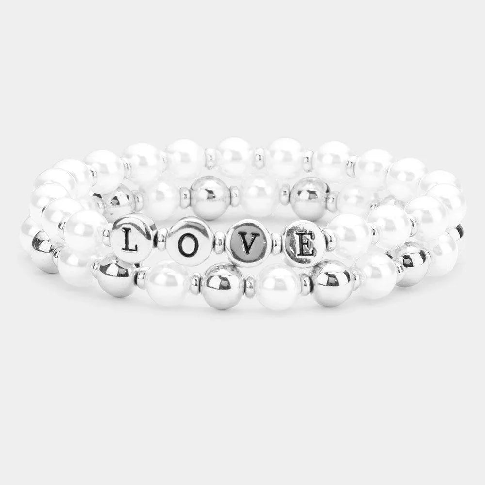 2PCS LOVE Pearl Metal Ball Stretch Message Bracelets - Jewelry Store by Erik Rayo