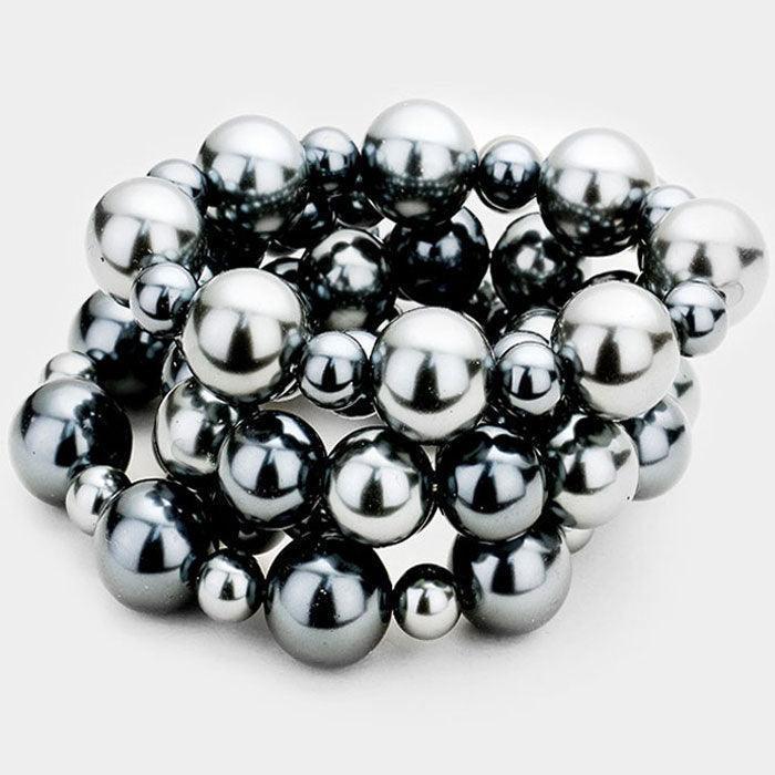 Gray 5PCS Pearl Strand Stretch Bracelets - Jewelry Store by Erik Rayo
