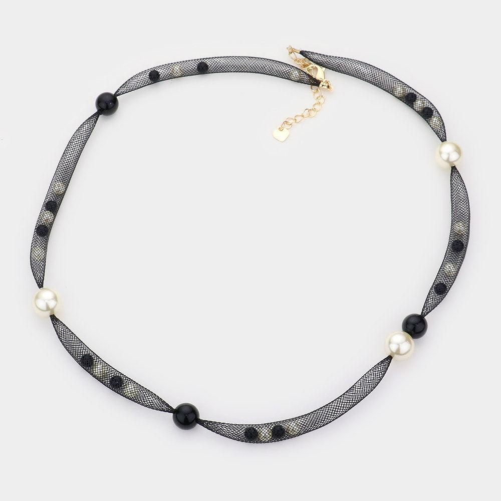 Cream Pearl Accented Mesh Wrap Bracelet - Jewelry Store by Erik Rayo