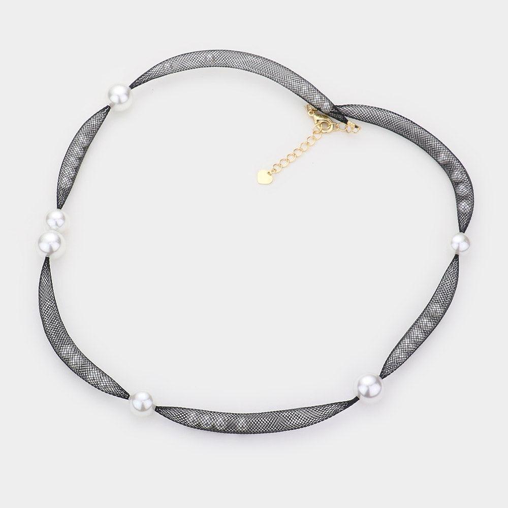 White Pearl Accented Mesh Wrap Bracelet - Jewelry Store by Erik Rayo