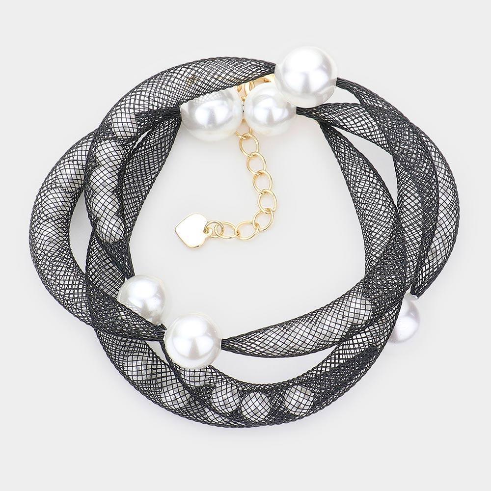 White Pearl Accented Mesh Wrap Bracelet - Jewelry Store by Erik Rayo