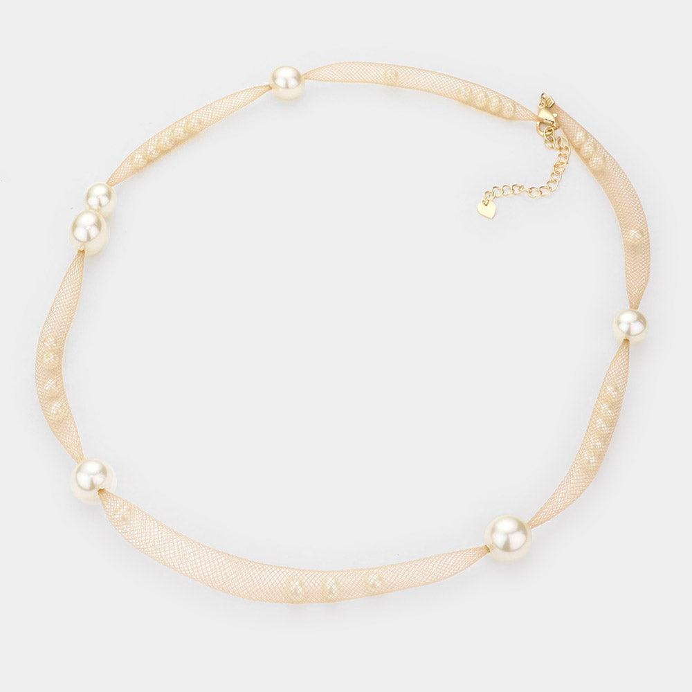 Gold Pearl Accented Mesh Wrap Bracelet - Jewelry Store by Erik Rayo