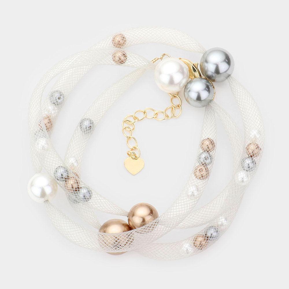 Silver Pearl Accented Mesh Wrap Bracelet - Jewelry Store by Erik Rayo