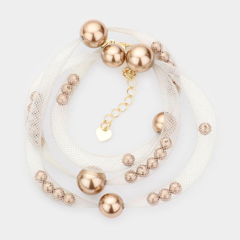 Silver Pearl Accented Mesh Wrap Bracelet - Jewelry Store by Erik Rayo