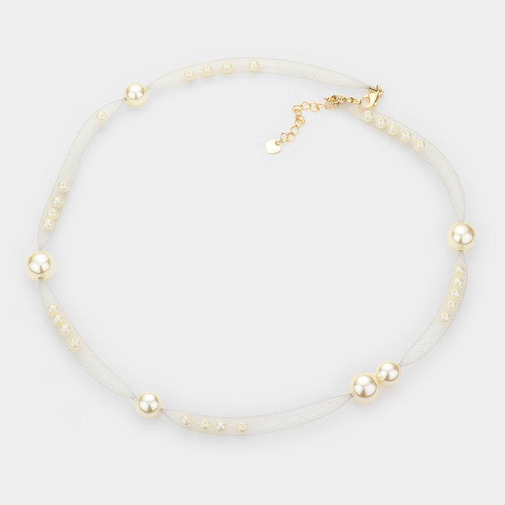 Silver Pearl Accented Mesh Wrap Bracelet - Jewelry Store by Erik Rayo