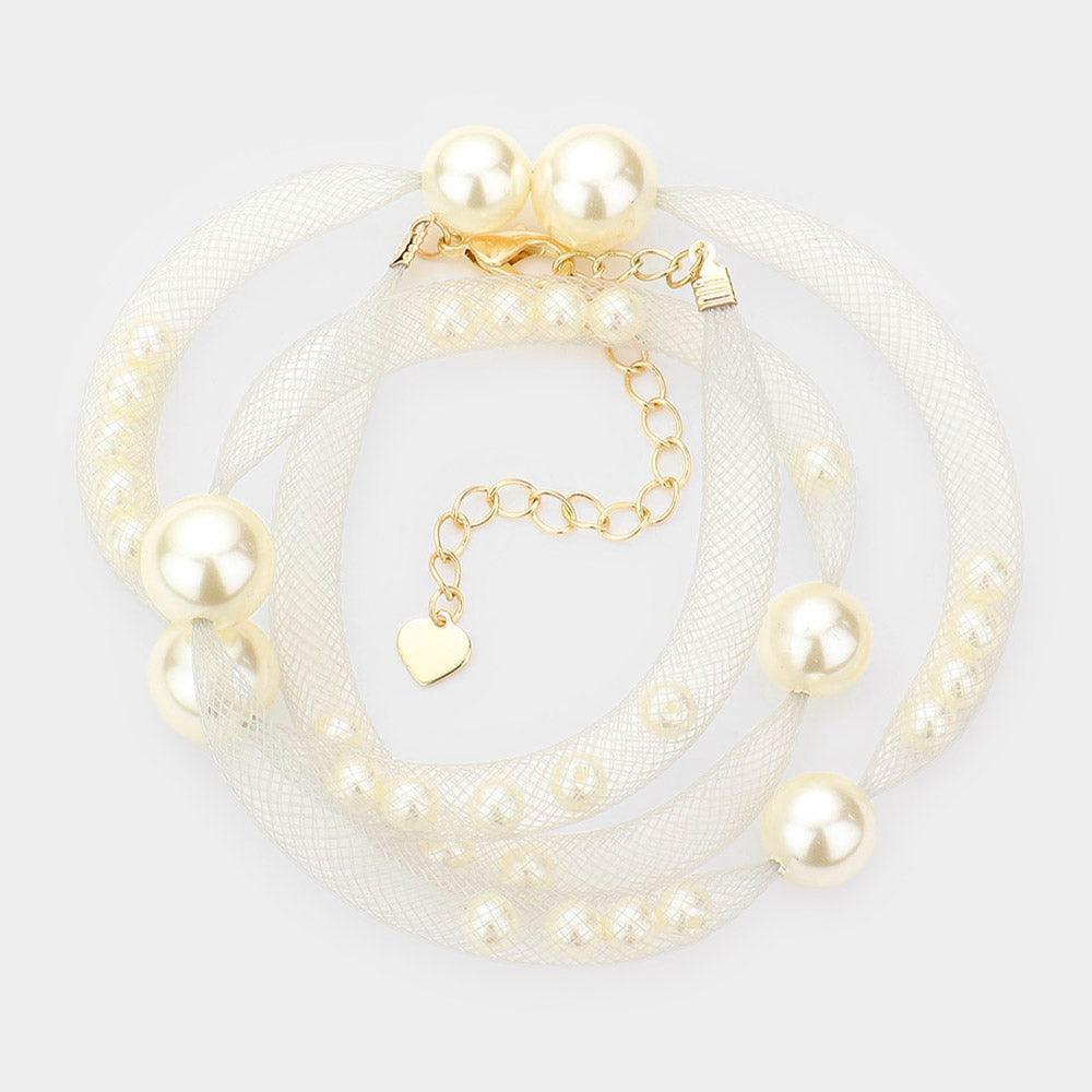 Silver Pearl Accented Mesh Wrap Bracelet - Jewelry Store by Erik Rayo