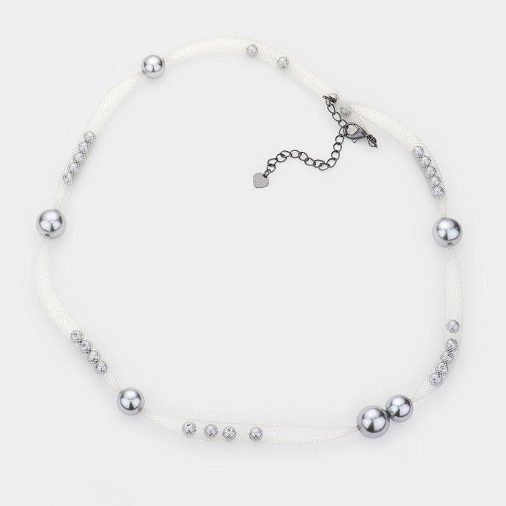 Gray Pearl Accented Mesh Wrap Bracelet - Jewelry Store by Erik Rayo