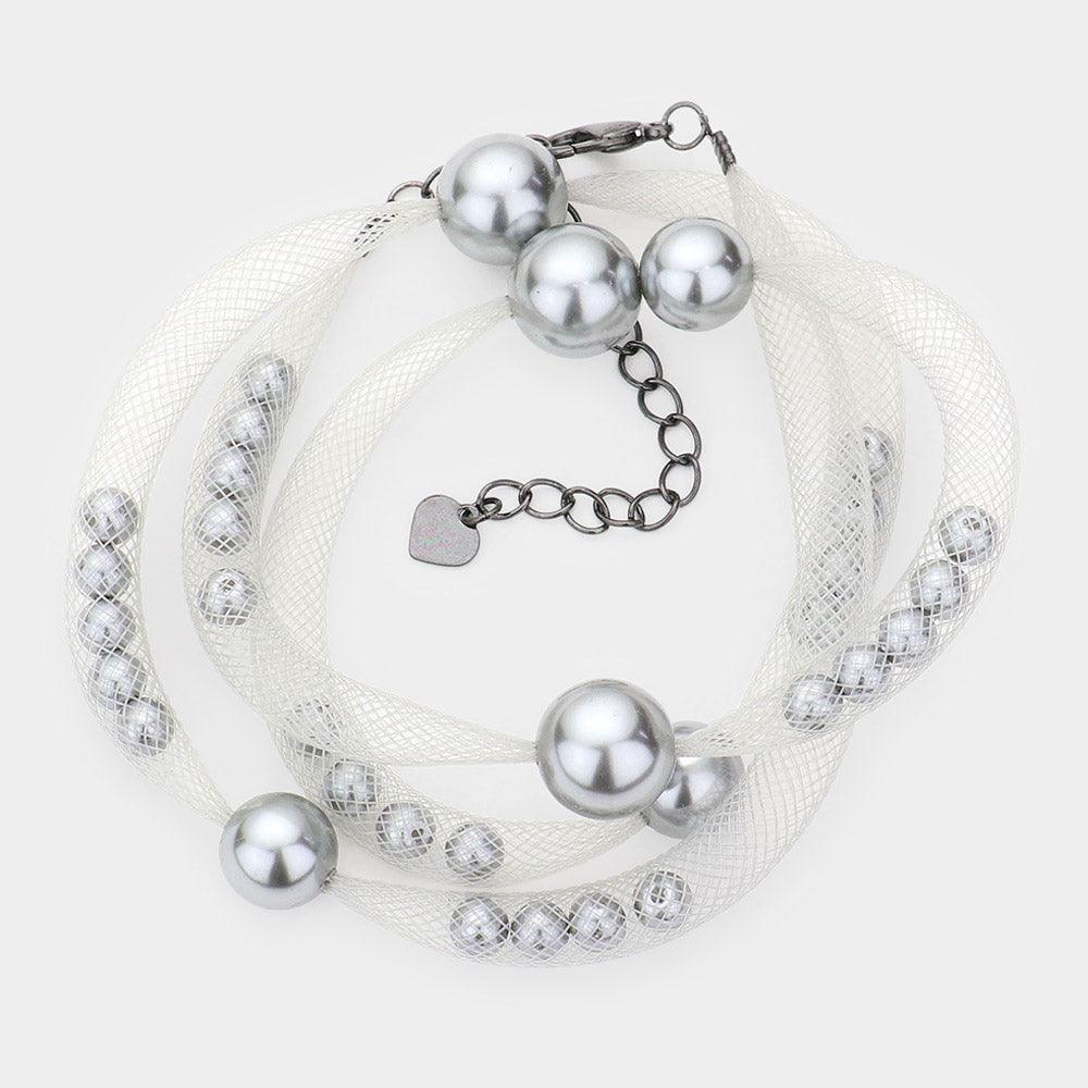 Gray Pearl Accented Mesh Wrap Bracelet - Jewelry Store by Erik Rayo