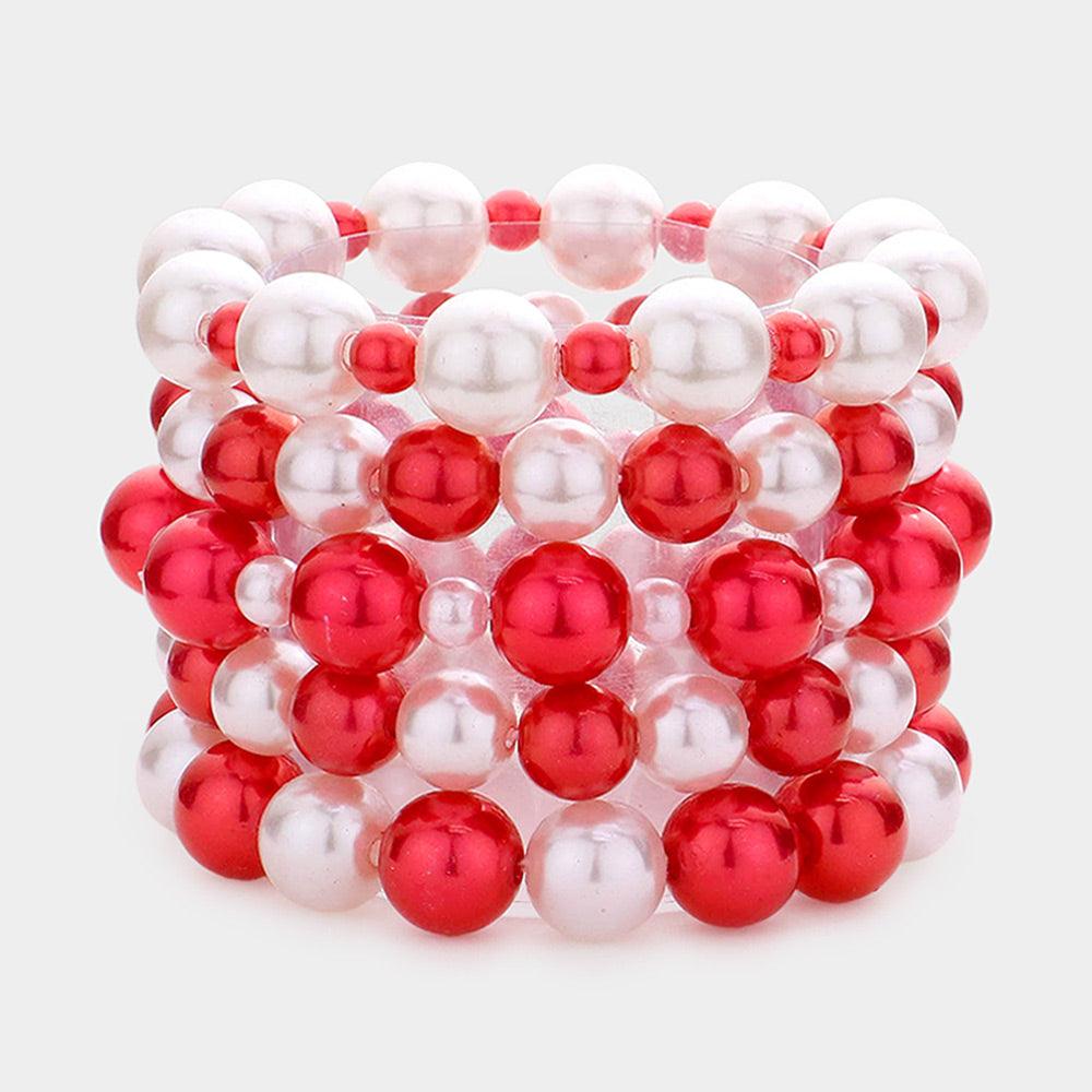 Red 5PCS - Pearl Stretch Bracelets