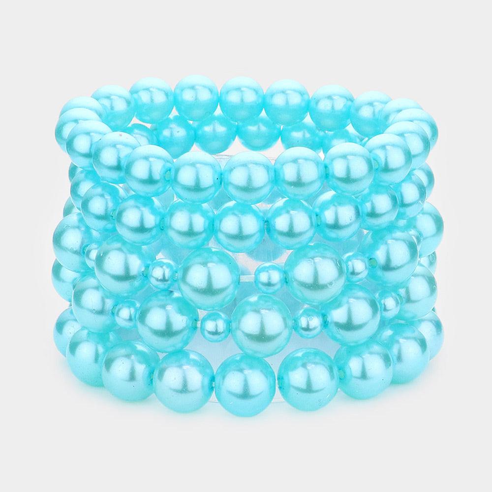 Turquoise 5PCS - Pearl Stretch Bracelets