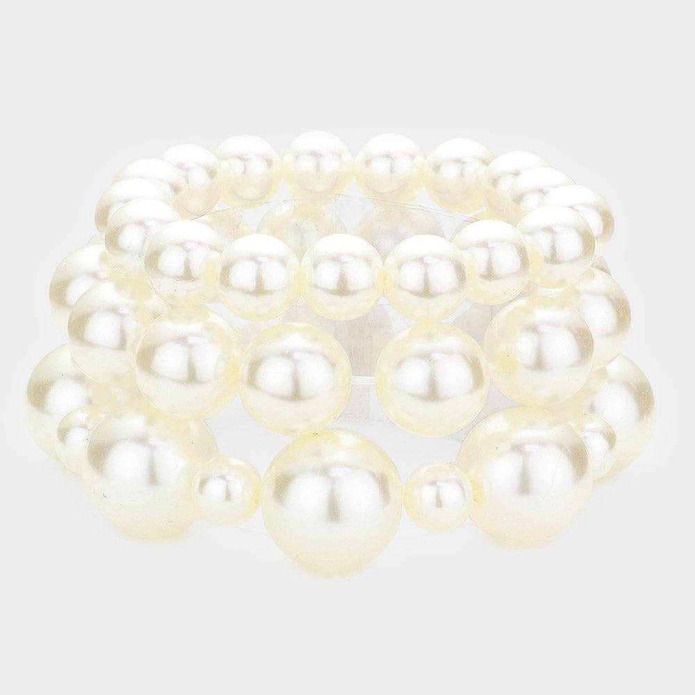 Cream 3PCS - Pearl Strand Stretch Bracelets