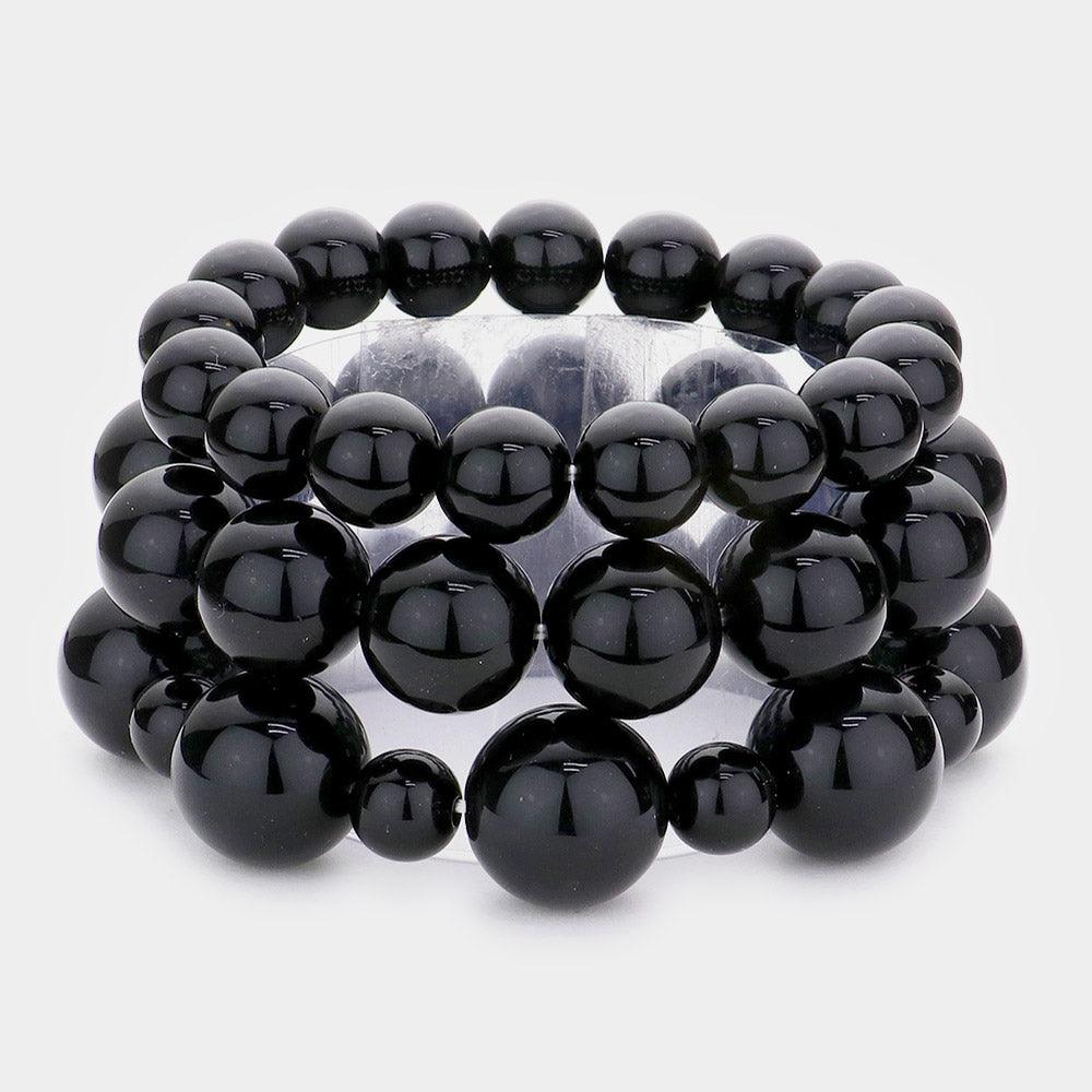 Black 3PCS  Pearl Strand Stretch Bracelets