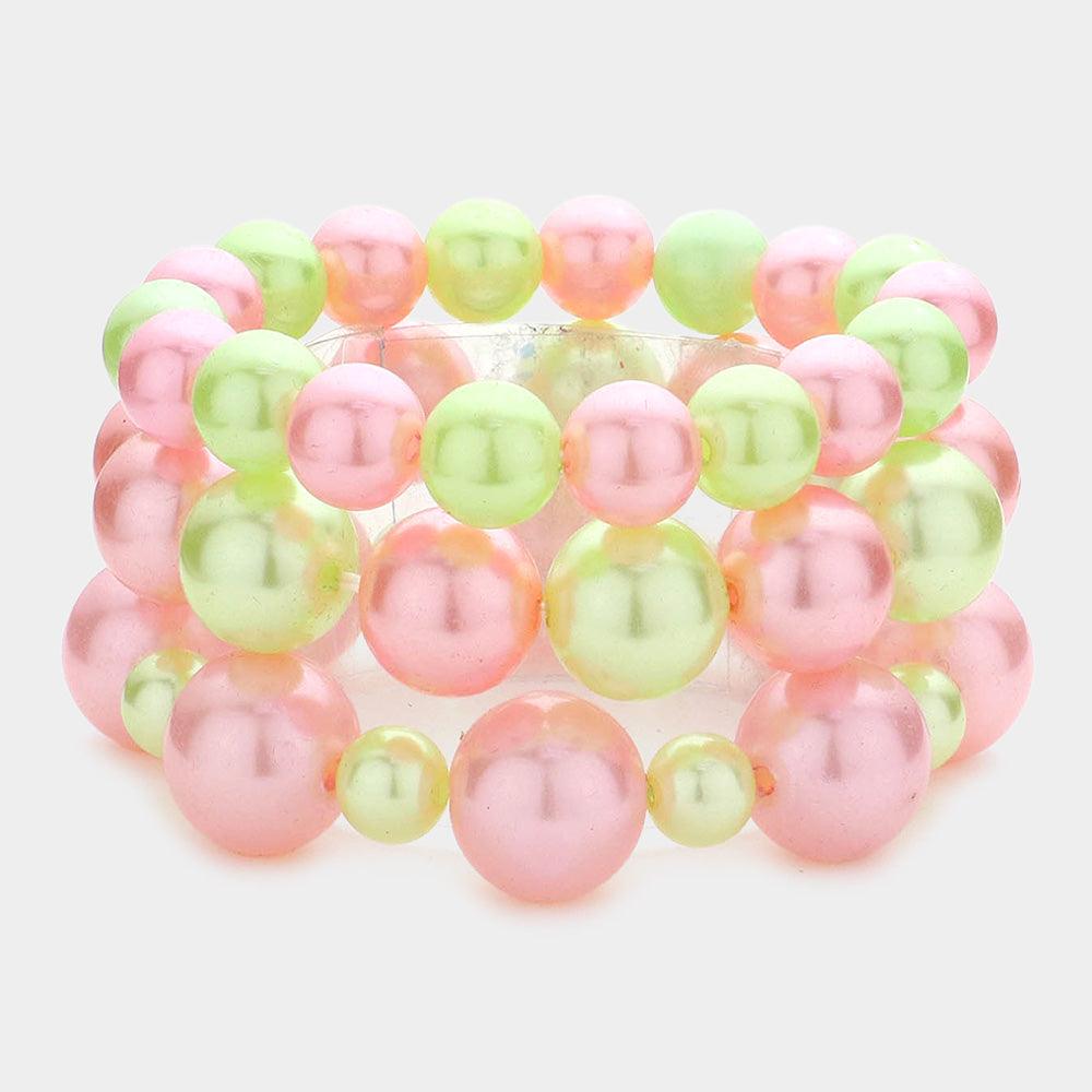 Pink 3PCS - Pearl Strand Stretch Bracelets