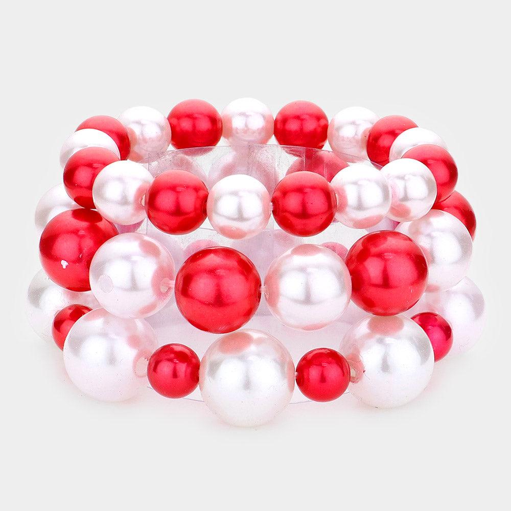 White 3PCS - Pearl Strand Stretch Bracelets