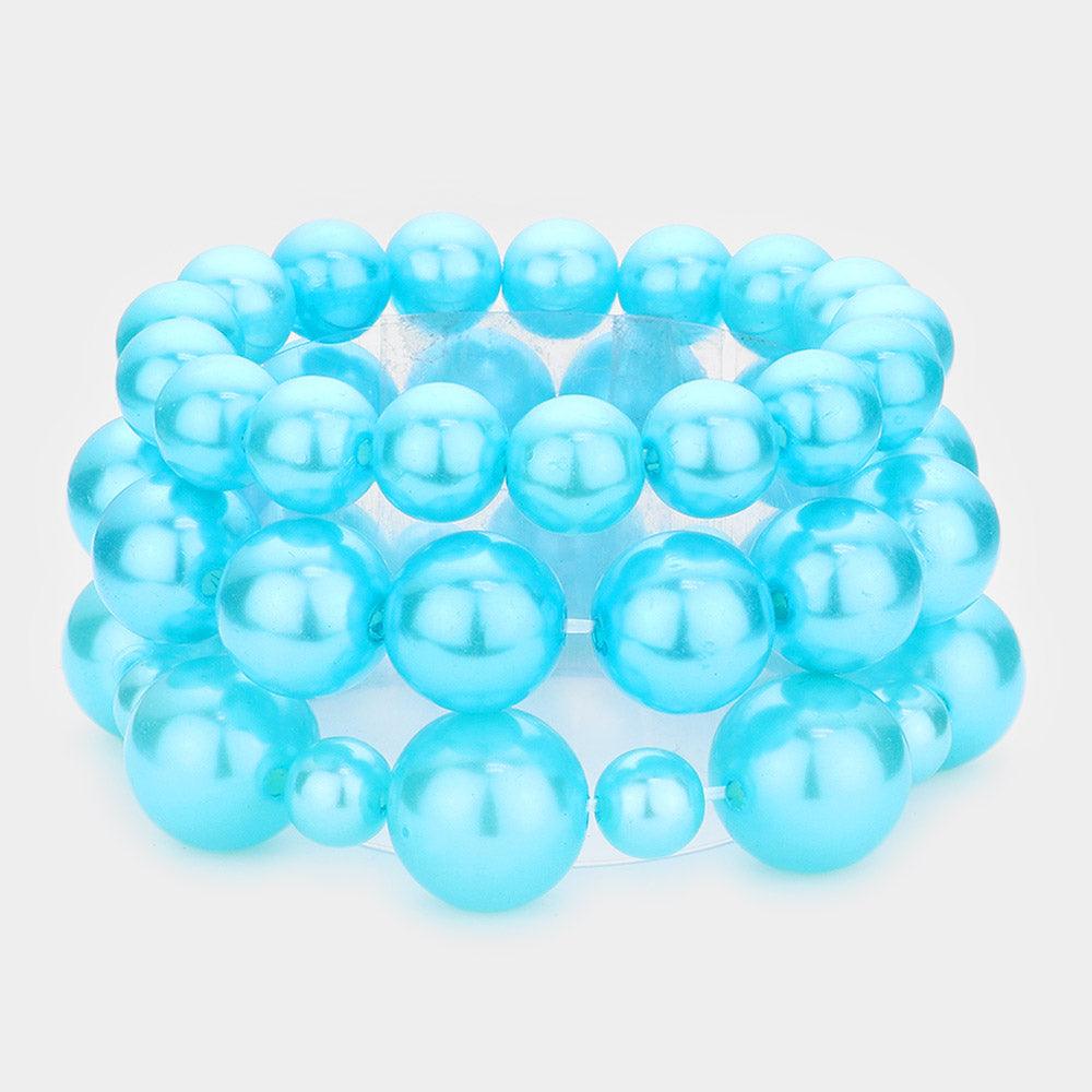 Turquoise 3PCS - Pearl Strand Stretch Bracelets