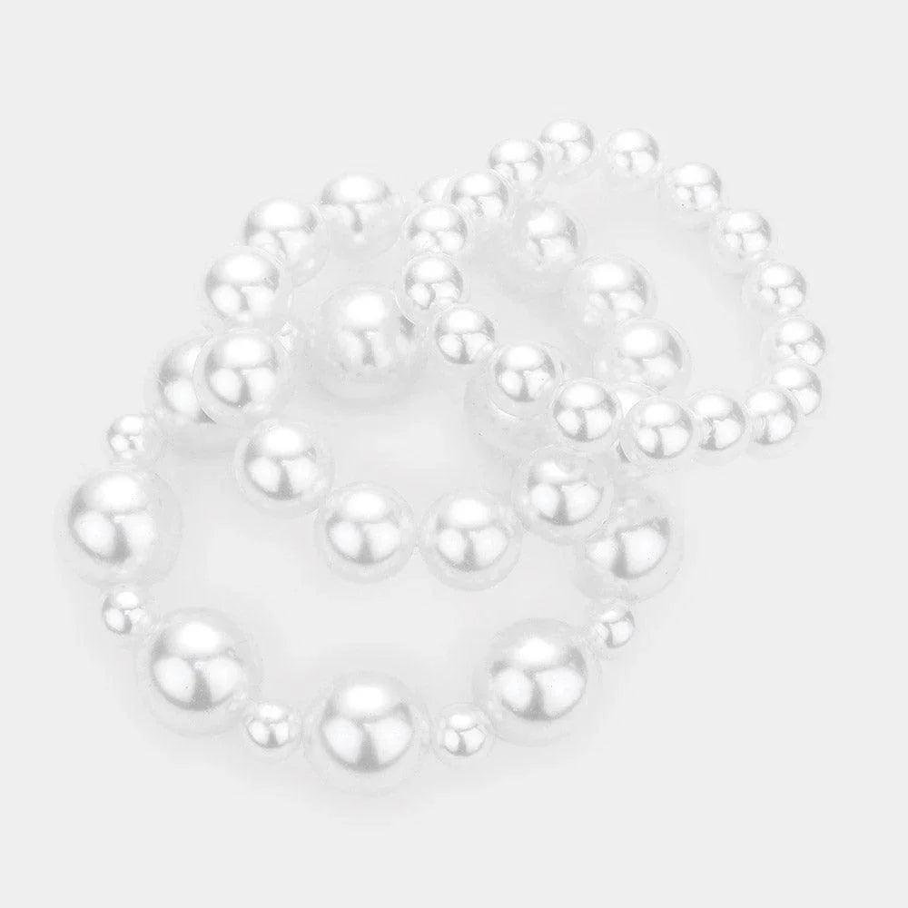 White 3PCS - Pearl Strand Stretch Bracelets - Jewelry Store by Erik Rayo