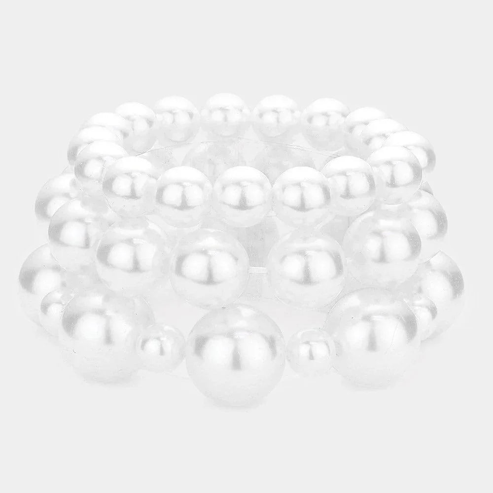 White 3PCS - Pearl Strand Stretch Bracelets - Jewelry Store by Erik Rayo