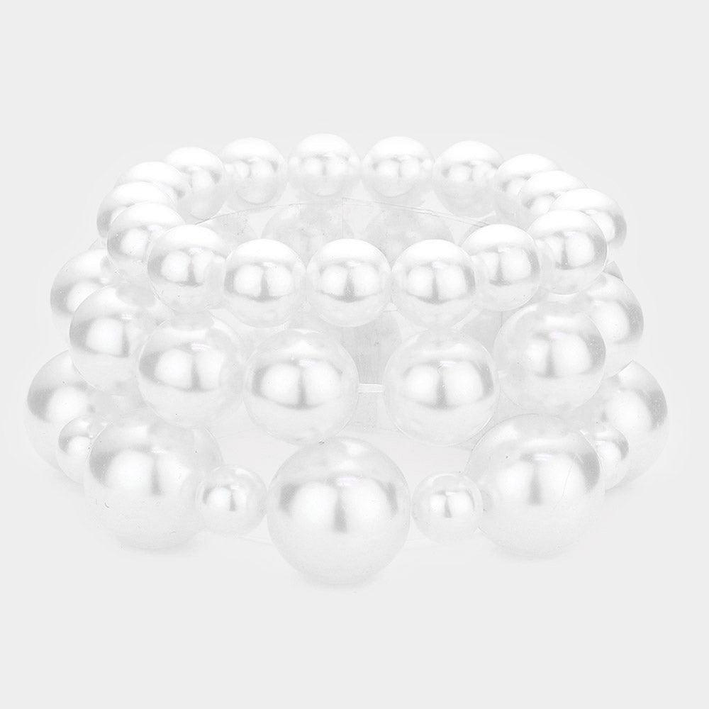 White 3PCS - Pearl Strand Stretch Bracelets