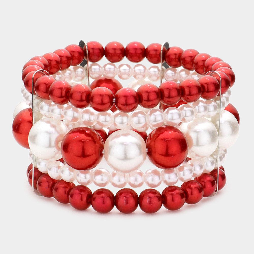 Red Pearl Stretch Bracelet